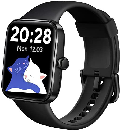 AlERTSEAL Smart Watch, Running Watch with Pedometer, Blood Oxygen and Heart Rate Monitor, 5ATM Waterproof Smartwatch for Men Women, Compatible Android iPhone Smartphone (Black)