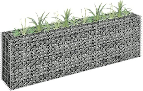 WIFESE Gabionen Hochbeet 180×30×60 cm Steinkorb Gabione Gabionenwand Gabionenkorb Pfosten Gabionen Zaun Gabionensäule Steingabionen Gabionenkörbe Pflanzenwand Verzinkter Stahl