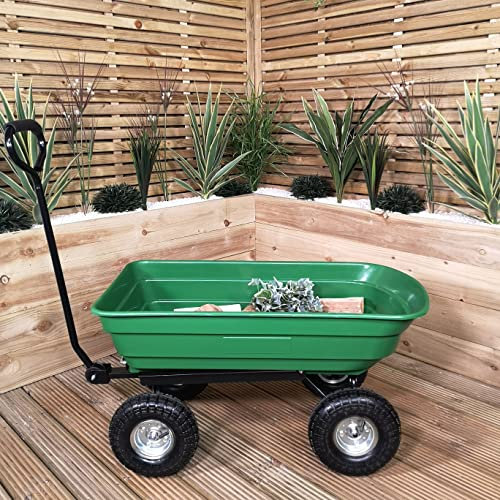 75L Heavy Duty Tipping Garden Cart Trolley Dump Truck with 200kg Capacity with Wheels & Pull Handle-Transport for Outdoors, Festivals, Tools, Plants, Logs, General Waste