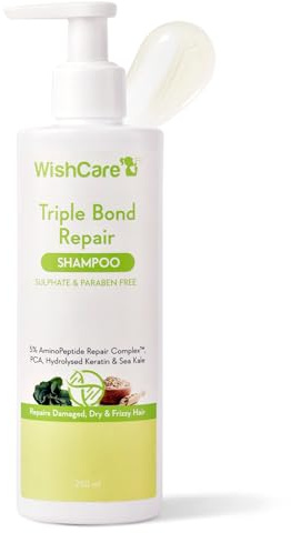 WishCare Triple Bond Repair Shampoo für trockenes und krauses Haar, 5 % AminoPeptid-Komplex und PCA – repariert geschädigtes und krauses Haar, 250 ml