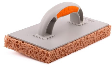 MIVOS Fliesenwaschbrett mit 30 mm Hydroschwamm-Belag - Grobporig - Braun - 280x140 mm - PU-Reibebrett mit Hydro-Schwammauflage - Fliesenwaschschwamm - Fugenschwamm - Made in EU