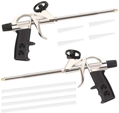 Hromee Professional Grade 7.5 Inch Heavy Duty Spray Foam Dispensing Gun with Non-stick teflonized basket and needle valve, Bead Adjustment Valve, 2PACK BLack