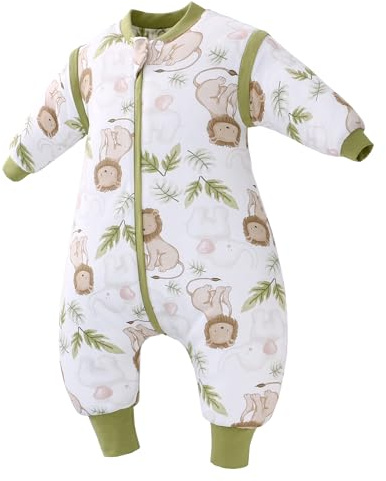 LAT Baby Sleeping Bag with Feet 2.5 TOG Winter Warm Toddler Sleeping Bag with Legs Long Sleeves Removable Baby Sleep Sack 100% Cotton Wearable Blanket for Girls Boys (Lion, L (2-4 Years))