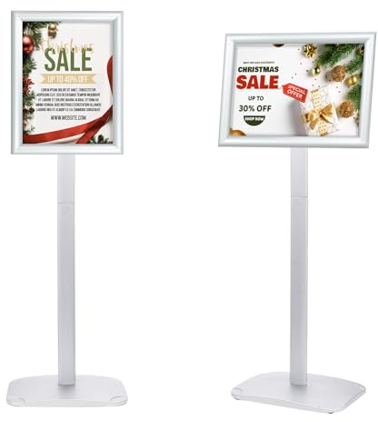 Mutualsign Soporte de cartel en A4 resistente para pie con base estable, soporte de letrero con marco a presión para menú/anuncio/bienvenida, plateado
