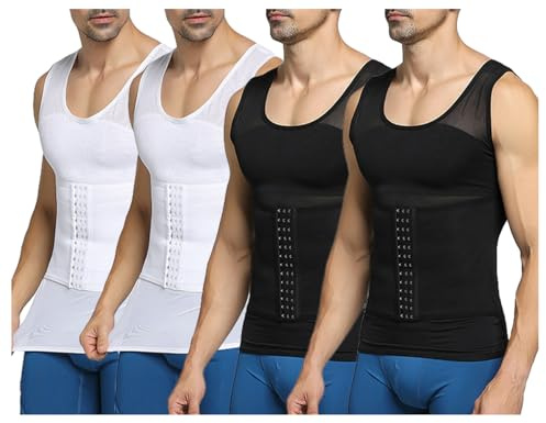 Casey Kevin Canotta Contenitiva Uomo Snellente Modellante Fitness Canottiera Dimagrante Compressione Shapewear（pacco da 4）