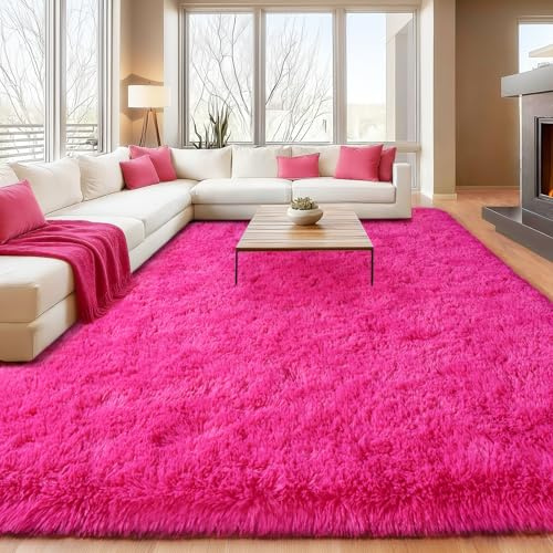 Fluffy Rugs for Living Room, Soft Shaggy for Bedrooms, Hot Pink Area Rug for Bedroom, Cozy Fuzzy Carpet for Kids, Perfect Indoor Decor for Boys and Girls 5x7 Feet