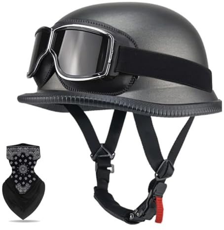 Motorradhelm Halbschalenhelm mit ECE, Retro Motorrad Leder Halbhelm Mit DOT/ECE Zertifizierung Vintage Motorrad Jethelm Kappe Halbschalenhelm für Cruiser Scooter Chopper