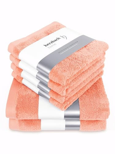 herzbach home Premium Handtücher-Set 100% Baumwolle - weich & saugstark - Coral