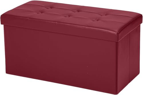 COSYLAND Pouf Contenitore - Panca Contenitore imbottita 110L/200kg, Cassapanca Contenitore da Interno pieghevole in PVC impermeabile - 76 x 38 x 38 cm（Borgogna）