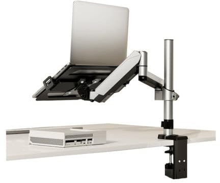 Monitor stand 2 in 1 Laptop Desk Mount with Tray for 17-32 Monitor and 12-17 Laptop, Holds 19.8 lbs, Fully Adjustable Laptop Desk Arm with Clamp/Grommet Base Desk accessories