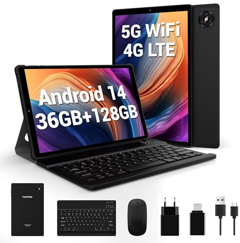 DEEMWOLF Tablet 10-inch tablet with sim card slot,Android 14 tablet 4G LTE+5G WiFi,36GB RAM+128GB ROM (TF 1TB),1920 * 1200 FHD INCELL,8000mAh,13MP+8MP,2 in 1 tab with Keyboard,Mouse(Black)