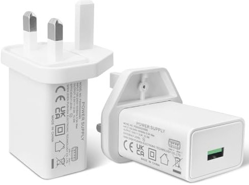 2Pack 5V 2A 10W White USB Plug Adapter, 100V-240V Input, 5V 2A Output for Phone, Tablet, Speakers, USB Fan, Mirror Lights and More Devices, UKCA Listed