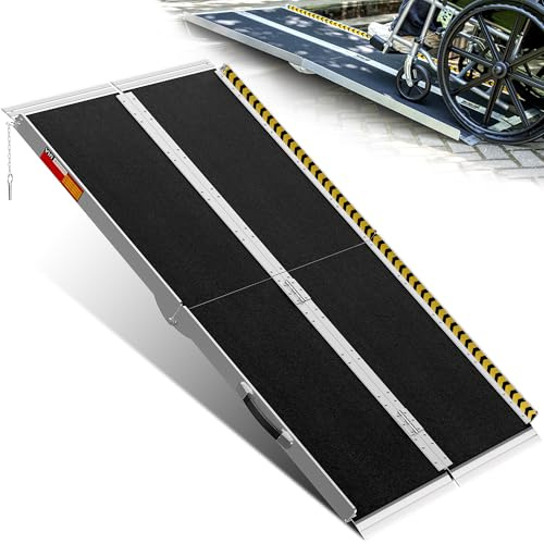 PURFINO Rampa para Silla de Ruedas 152CM, Capacidad 363KG, Rampa Plegable Antideslizante de Aluminio con Superficie de Carborundo para Escalones, Umbrales, Bordillos, Escaleras y Coches