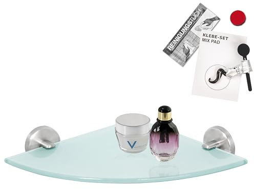 bremermann Bad-Serie Piazza - Glaseckablage inkl. Klebeset, Badregal Glasregal ideal für Bad und Dusche, Badablage aus Glas und Edelstahl, matt