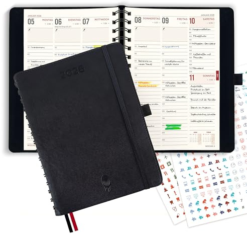 colortouch Möteskalender 2026, kalender, A4-veckoplanerare med softcover, fickkalender ringbok, 30 minuters intervall planerare med 2 ark augfleber på tyska, bokkalender 14 månader (Nov 25-dec 26)