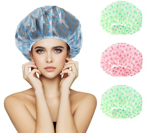 MOXYOY 4PCS Shower Cap, Waterproof Shower Caps for Women Long Hair, Reusable Bath Cap with Elastic Band for Spa Salon Hotel