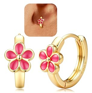 Milacolato örhängen i 925 silver, creoler för damer och flickor, hypoallergena guld-/silvercreoler, små barnhuggie-örhängen, creoler 10 mm, blommor, margaritblommor, med presentlåda, 10 Millimeter