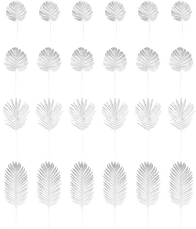 OUNONA Silver Faux Palm Leaves 24 pcs Simulated Leaves for Wedding Decor Party Props Floral Arrangements Indoor Outdoor Home D Cor 18.50 X 7.48 X 0.07 in