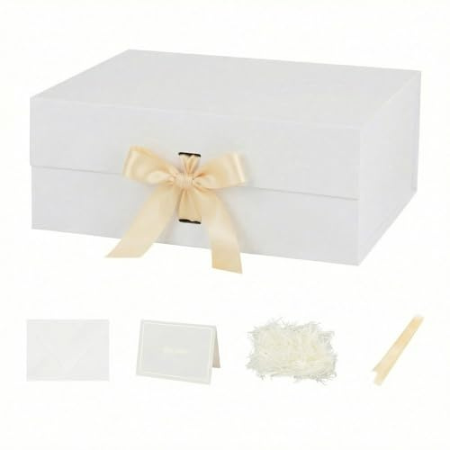 Large Gift Box with Lid 32x28x13.5 cm,White Gift Boxes Magnetic for presents Packaging for Birthdays, Shoe Box Bulk (Include Shredded Paper Fill, Envelope Card Ribbon)