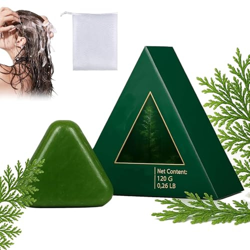 Jabón sólido para el cabello Nature Triangle, jabón sólido natural a base de plantas𝐩𝐨𝐨, jabón verde Nature Seven, calma y fortalece el cabello de mujeres y hombres (1pcs)