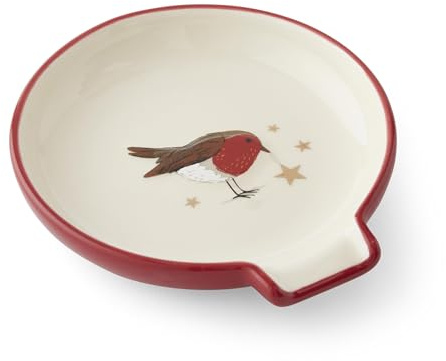 Cooksmart Christmas Robins Retreat Spoon Rest | British designed, festive robin artwork, ceramic construction, easy-clean finish, protects worktops during cooking