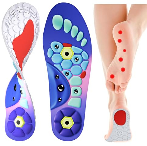 Acupressure Insoles for Men and Women: Magnetic Massage Insoles with Acupoint Therapy, Shock Absorption, Non-Slip, Feet Comfort Support (Blue, L)