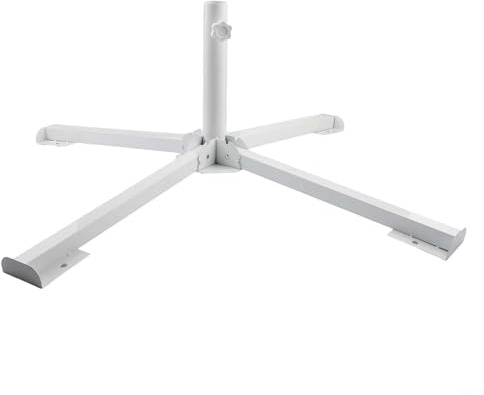 Oniissy Outdoor Sun Umbrella Base Support for Beach Seat and Fishing, Three/Four Legged Folding Stand Compatible with 2.2-3.2 Meters Parasols, Plastic For + Steel(White four legs)