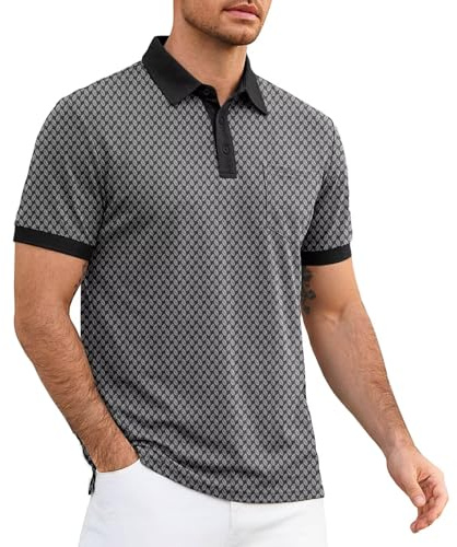 Remxi Mens Print Golf Shirt Quick Dry Fit Short Sleeve Performance Polo Shirts for Men Moisture Wicking Collared Shirt with Pocket