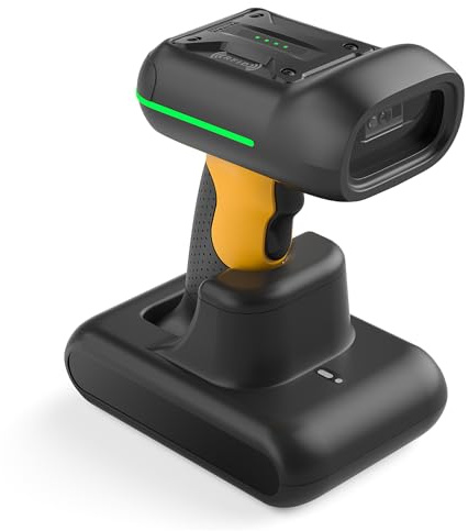 Inateck Lettore di codici a barre industriale RFID wireless, lettore di codici a barre 2D IP67 con base di ricarica, connessione Bluetooth/2.4G/USB, batteria 2600mAh, Supporto APP SDK per la gestione