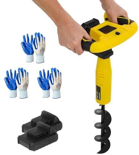 350W Barrena Inalámbrica para Postes, Ahoyadora Eléctrica con 2 Baterías, Rotación Adelante & Reversa, Taladro Portátil para Jardinería Plantación, Cercas & Paisajismo DIY