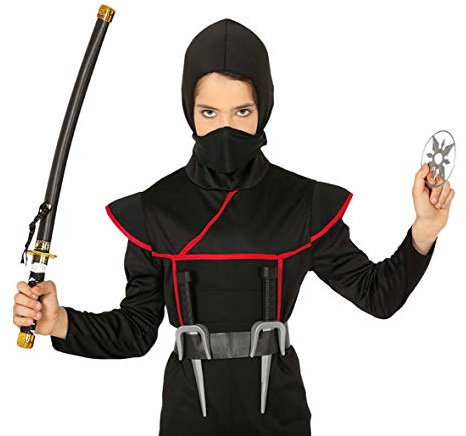 FIESTAS GUIRCA | Set Ninja con Sable Japonés (Talla Única) - Accesorio con Espada Daga Shuriken para Disfraz de Guerrero Samurái Carnaval Halloween Anime Cosplay Hombre Mujer Niño Niña - Negro