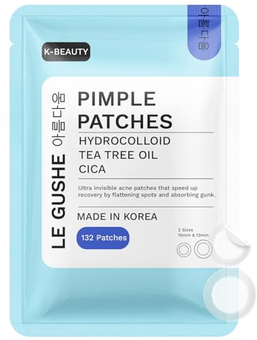 LE GUSHE K-BEAUTY Pimple Patches for Face (132 dots) - Hydrocolloid Acne Patch for Zits and Blemishes - Invisible Blemish Patches | Spot Cover Stickers for Glowing Skin | Korean Skin Care