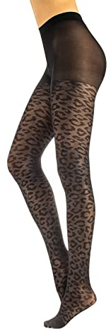 CALZITALY Collant Leopardo, Calze Fantasia Leopardo, Micro Rete Disegno Animalier, 50 DEN, Made in Italy (S/M, Nero)