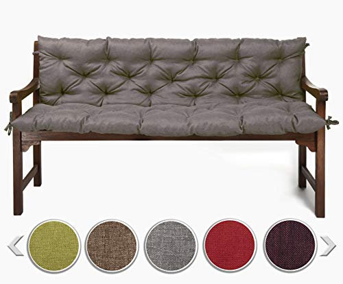 sunnypillow Bankauflage für Gartenbank Outdoor - Sitzkissen und Rückenkissen für Bank 110 x 50 x 50 cm - Polsterauflage für Hollywoodschaukel, Gartenschaukelkissen - Gartenkissen, Bankkissen Grau