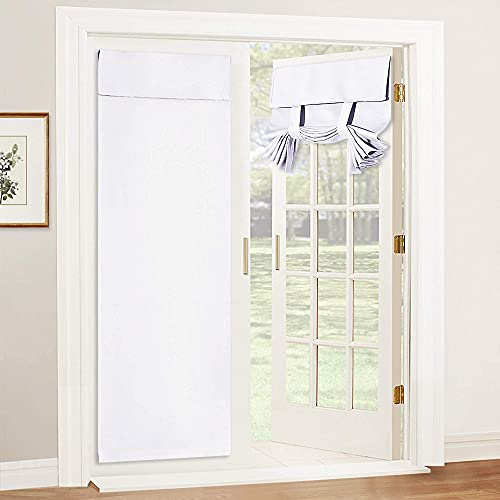 RYB HOME Curtain for French Door - Tool Free Self Adhesive Tricia Window Curtain Thermal Insulated Privacy Blinds for Sidelight Drape Energy Efficient Room Darkening, W 26 x L 69, Pure White, 1 Pc