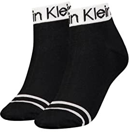 Calvin Klein Women's Logo Welt Quarter 2 Pack, Black, ONE Size (Pack of 2)