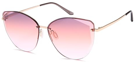 styleBREAKER Gafas de sol cateye para mujer con corte de diamante, sin montura y lentes tintados, patillas de metal 09020123, marco oro/cristal albaricoque gradiente