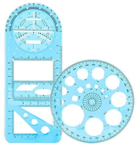 2Pcs Multifunzionale Geometrico Righello Geometric Drawing Template Strumento Di Misurazione Geometrica, Per Disegnare e Disegnare Geometrici Riutilizzabile Per Scuola e Ufficio, Blu