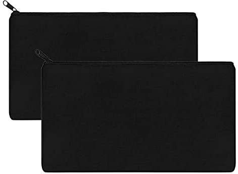 2 Pièces Trousse de Maquillage en Toile, Trousses à Crayons Vierge, Sac Zippé Multifonctionnel Sac de Voyage Fait Main DIY, Trousse Maquillage Femme,Pochette Maîtresse,Ttrousse Bijoux,Dossier(Noir)