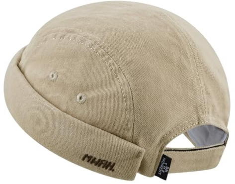 CLAPE Cappello Senza Visiera Uomo Berretto Portuale Cappello Docker in Cotone 5 Panel Docker cap Rolled Cuff Brimless cap Beanie Skull cap Beige GD31