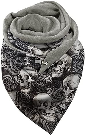 WWricotta Écharpe pour Femme Halloween Hiver imprimé tête de Mort Bouton Enveloppement Doux décontracté Chaud écharpes châles Écharpe Anniversaire Enfant 5 Ans Protection Tuyau Eau Cadeau Pas Cher