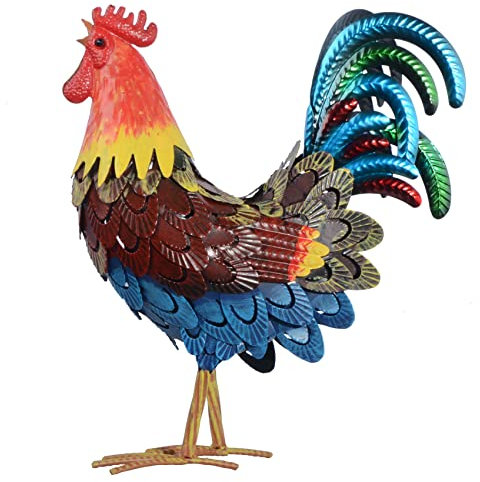 AOFOX Decoración del jardín de la Estatua del Gallo, Patio de la Escultura de Pollo metálico Interior, Patio de la Granja al Aire Libre, Patio Trasero del césped, Arte Decorativo del hogar (Rojo)