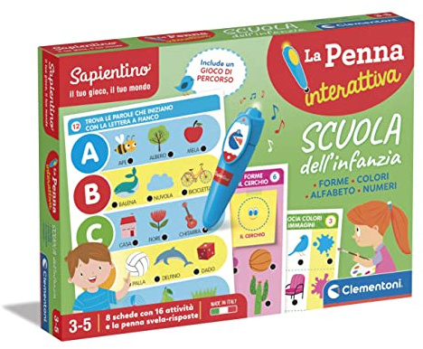 Clementoni Sapientino - Scuola dell'Infanzia, Gioco Educativo Interattivo Bambini 3-5 Anni, Impara Forme, Colori, Alfabeto e Numeri, per Lo Sviluppo Cognitivo, Made in Italy, Lingua Italiana, 16748