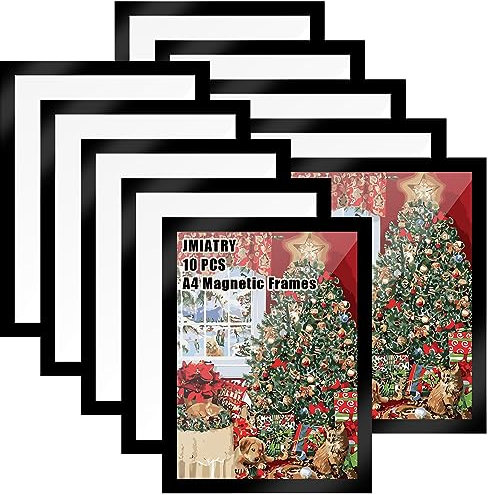JMIATRY 10 Pcs A4 Magnetic Frames, Self Adhesive A4 Magnetic Picture Frame, Black Display Frames Magnetic for Wall, Door, Refrigerator and Cupboard Display Frame