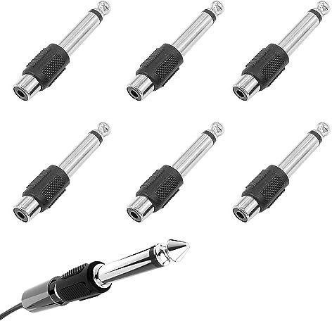 Cerioll Adaptador RCA de 6.35 mm, 6 Piezas Adaptador de 6.35 mm Macho a Hembra Convertidor de Audio Chapado en Oro para Receptor AV, PA, Mezclador, Amplificador HiFi