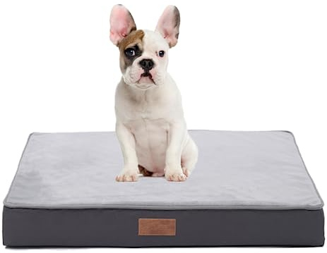 Jaspuriea Small Orthopedic Dog Beds with Waterproof Removable Cover, Anti-Slip Washable Dog Bed, Deluxe Flannel Comfy Dog Crate Mattress, Grey, 60x45x9cm