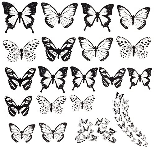 3D Schmetterlinge für die Wand 36 Stück, Schwarz Weiß Wandtattoo, DIY Abnehmbare Durchsichtige Deko für Dekorative Wände, Glas usw.