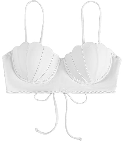 Bikini Bra for Women Strappy Seashell Top Swim Tops Push Up Bathing Suit With Underwire Swimsuit Swimming Costume White