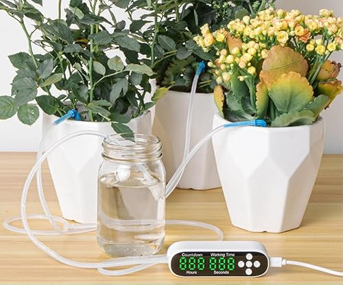 Kavolet Automatisches Bewässerungssystem, DIY-Tropfbewässerungsset, Automatisch Bewässerung Set, mit Countdown-Timer und LED-Anzeige, Programmierbares, USB-Gebühr für Topfpflanzen in Innenräumen