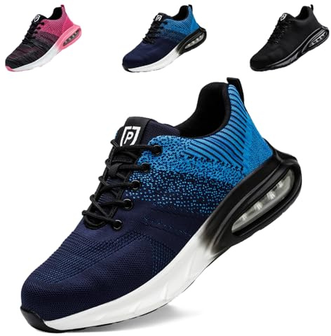 Zapatos de Seguridad Deportivos Mujer 46 Zapatillas Trabajo Hombre Botas de Seguridad Tenis de Seguridad on Punta de Acero Zapatos de Industria y Construcción Comodo Transpirable Verano Unisex Azul